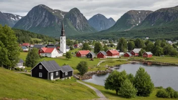 En malerisk by i Norge med tradisjonell arkitektur.