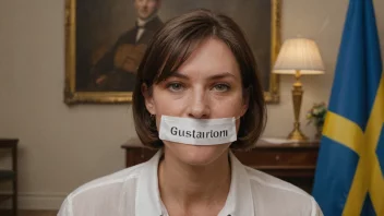 En person med et svensk flagg i bakgrunnen, med navnet Gustafson skrevet på en navneplate