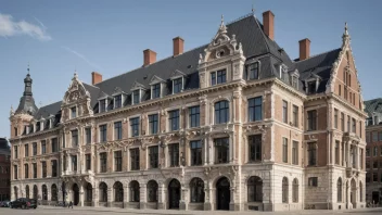 Et historisk bygg med en blanding av gamle og nye arkitektoniske stiler.