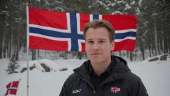 En person med et norsk flagg i bakgrunnen, med navnet Torbjørn skrevet på en skilt eller en navnelapp.