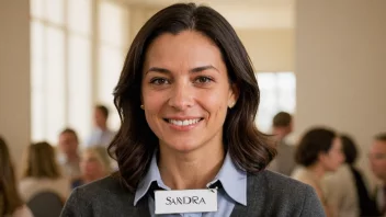 En kvinne med en navnelapp som sier Sandra.