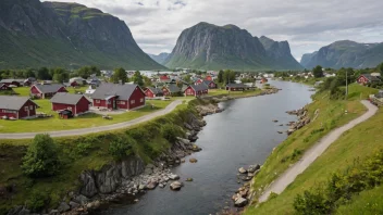 En malerisk landsby i Norge med et skilt som viser navnet Ronglan