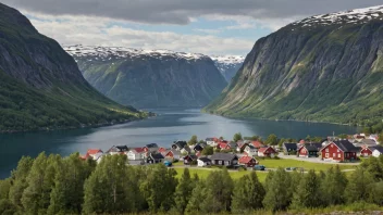 Et pittoreskt norsk tettsted eller landsby med en skilt eller landemerke med navnet Heggem.