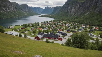 En pittoresk bygd i Norge med et skilt som viser navnet Heistad.