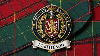 Et skotsk klanmerke med navnet Matheson skrevet under, mot en tartanbakgrunn.