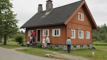 En familie foran hjemmet sitt med navnet 'Iversens' på postkassen.