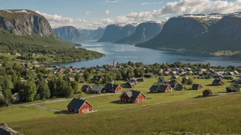 Et fredelig norsk landskap med en liten landsby i bakgrunnen.