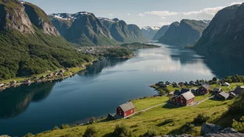 Et pittoreskt norsk landskap med en liten bosetning.