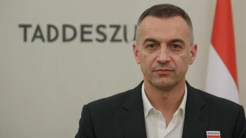 En mann med et polsk flagg i bakgrunnen, som representerer navnet Tadeusz.