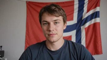 En person med etternavnet Oddmunds, med et norsk flagg i bakgrunnen