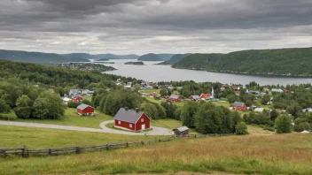 En pittoresk utsikt over det norske landskapet med landsbyen Storås i det fjerne.