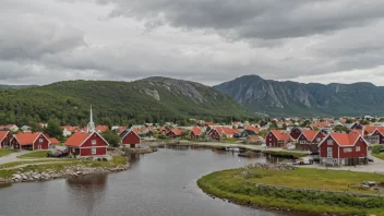 Et pittoreskt norsk tettsted med en skilt som viser navnet Kjærstads.