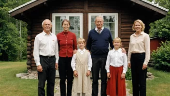 En familie med etternavnet Helgesens foran et tradisjonelt norsk hus