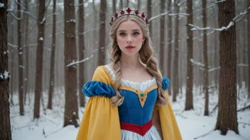 En illustrasjon av Snehvit, en vakker prinsesse med hud hvit som snø.
