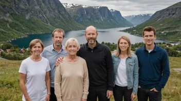 En gruppe mennesker med etternavnet Eskeland, som står sammen foran et norsk landskap.