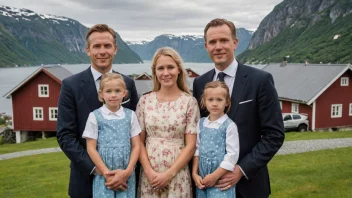 En familie med etternavnet Bøhler, som står foran et tradisjonelt norsk hus, med en fjord i bakgrunnen.