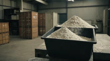 En beholder fylt med pulver, ofte brukt i industrielle eller kjemiske prosesser