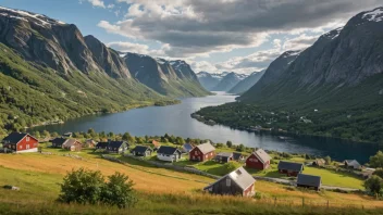 Et fredelig norsk landskap med en liten landsby i bakgrunnen.