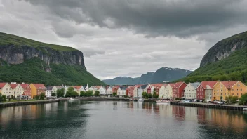 En malerisk utsikt over en norsk by eller bygd med en bygning eller landemerke kalt Klingberg