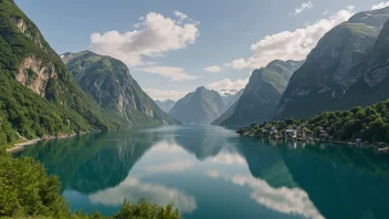 Hjørundfjorden, en fjord i Møre og Romsdal fylke, Norge, kjent for sin naturskjønnhet og bratte fjellsider.