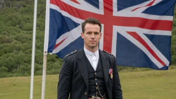 En mann med en skotsk kilt og et norsk flagg i bakgrunnen, som representerer navnet Flemming