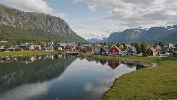 Et pittoreskt norsk tettsted med en skilt med navnet Kjerstads.