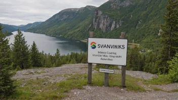 Et malerisk landskap med en skilt eller et kart som viser navnet Svanviks