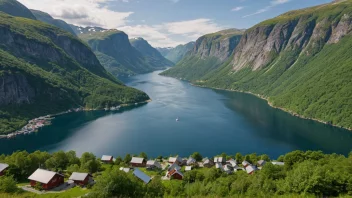 Et vakkert norsk landskap med en liten vik og omkringliggende fjell.