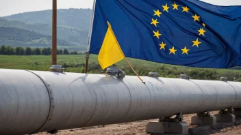 Et bilde av en gassrørledning med en EU-flagg i bakgrunnen, som representerer gassdirektivet