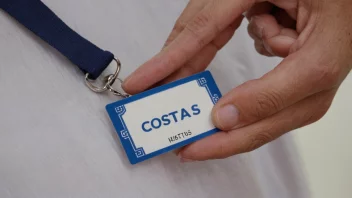 En person med et navneskilt som leser 'Costas', et gresk etternavn