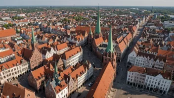 Den historiske byen Lubeck i Tyskland, med sin velbevarte middelalderske arkitektur og levende atmosfære.