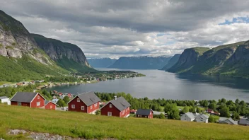 Et malerisk bilde av Gaupnes, som viser dens naturskjønnhet og tradisjonelle norske arkitektur.