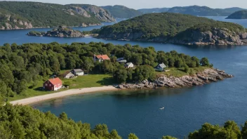 Et fredelig landskap av Lågøys øy med fjell og vann