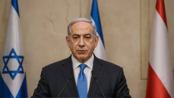 Benjamin Netanyahu, Israels statsminister, står foran Israels flagg.