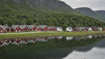 Et pittoreskt norsk tettsted med en Gullestad-skilt.