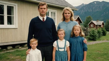 En familie på fire med etternavnet Steinars som smiler og vinker foran hjemmet sitt i Norge.