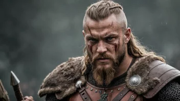 En avbildning av Halfdan, en vikingkriger med et sterkt og modig uttrykk, som symboliserer den historiske og mytologiske betydningen av navnet.