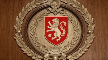 Et familievåpen eller våpenskjold med navnet Mogensens fremtredende, omgitt av tradisjonelle norske designelementer.