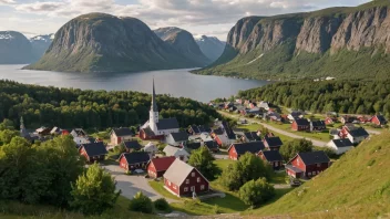 Et pittoreskt norsk tettsted med en skilt som viser navnet Ofstad.