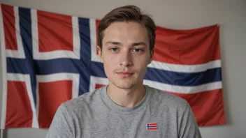 En person med etternavnet Engelbergs, med et norsk flagg i bakgrunnen.
