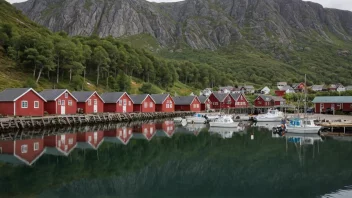 Et fredelig kyststed i Norge med trehus og en havn.