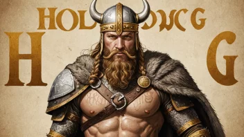 Et bilde av en vikingkriger med en sterk og bold font som viser navnet Hlodwig.