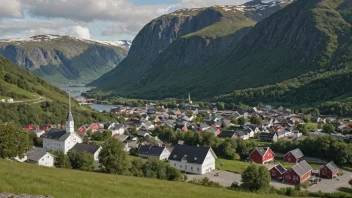 Et pittoreskt norsk tettsted eller landsby med en bemerkelsesverdig bygning eller landemerke.
