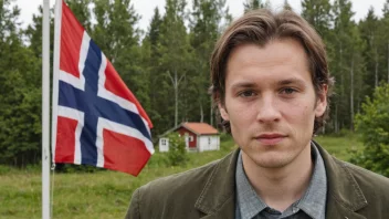 En person med etternavnet Fjeldstads, med et norsk flagg i bakgrunnen.