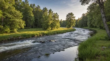 Et fredelig landskap av Kopperå-elven som renner gjennom Norge.