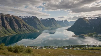 Et malerisk landskap av Ikjefjords-stedet i Norge.