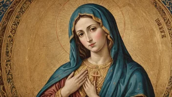 En illustrasjon av navnet Mari, med en subtil bakgrunn av kristne symboler.