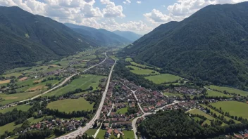 Flyfoto av Bischofshofen, en by i de østerrikske Alpene