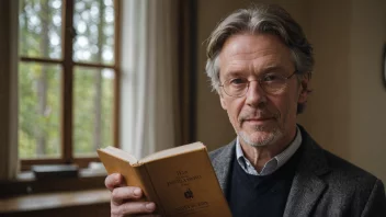 En norsk forfatter med en bok i hånden