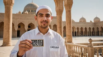 Et bilde som representerer navnet Mahmood, med en person som bærer en navnelapp og en bakgrunn som reflekterer navnets arabiske og islamske opprinnelse.